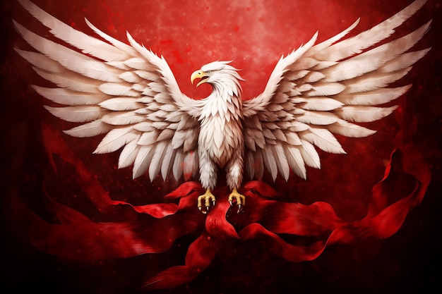 Foto aquila bianca su sfondo rosso stemma nazionale della polonia