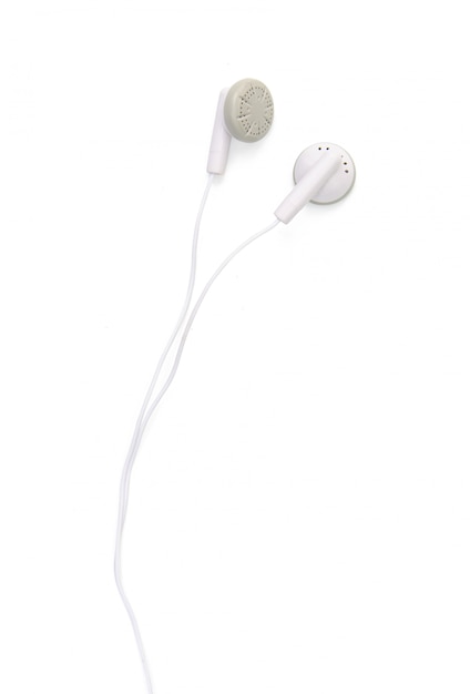 사진 클리핑 패스와 함께 흰색 절연 화이트 이어폰