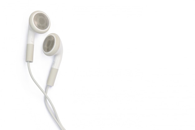 White earphones isolated on white wall