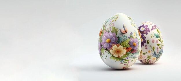 A white easter egg with a floral pattern on it