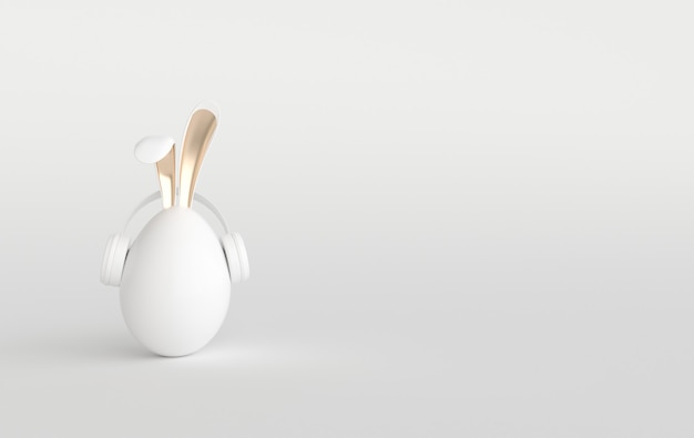 Uovo di pasqua bianco con orecchie di coniglio su bianco. buona pasqua grande caccia o banner di vendita