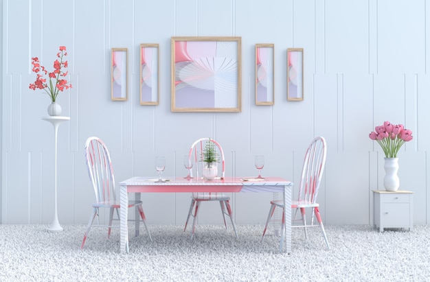 White eating room of love a san valentino. nuovo anno. rendering 3d