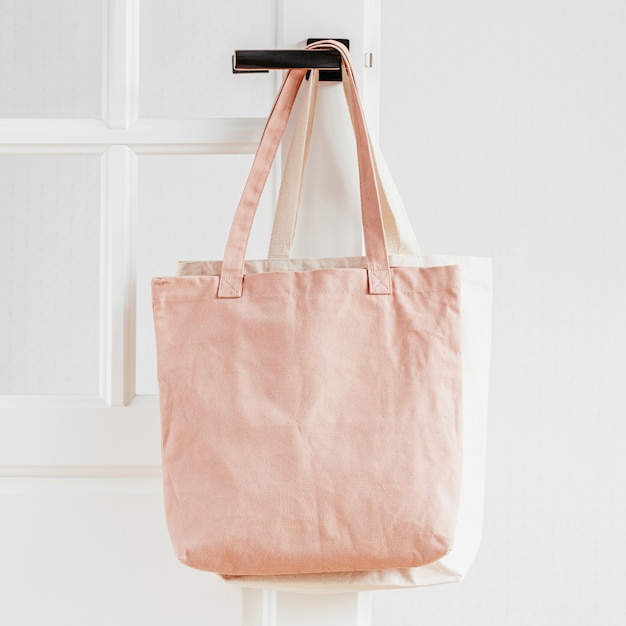 White eco bag mockup. Blank Shopping sack with copy space. Canvas tote bag. Eco friendly / Zero waste concept.