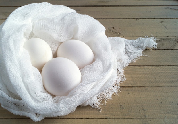 White egg in gauze