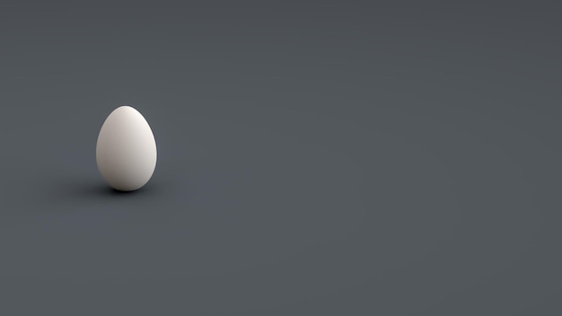 White egg isolated on gray background with copy space on right side