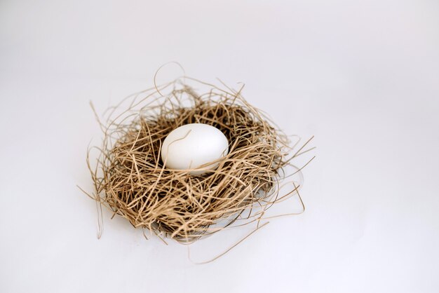 Photo white egg in a nest and two white eggs