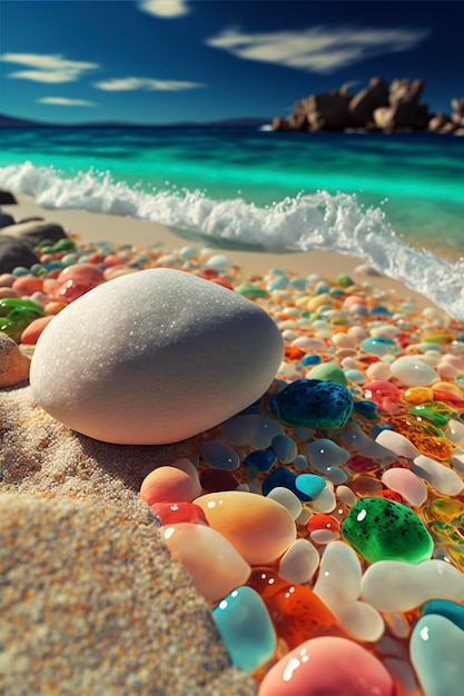 White egg sitting on top of a sandy beach generative ai