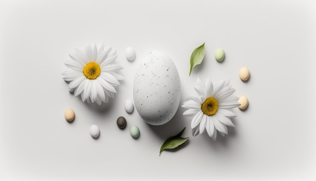 A white egg with daisies and a daisy on it