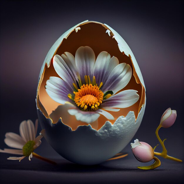 A white egg with a flower inside of it