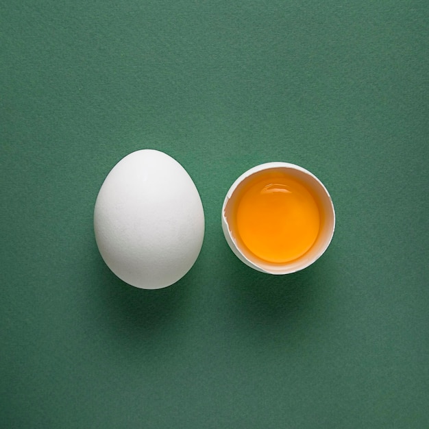 녹색 파스텔 배경 복사 공간 최소 개념에 흰색 계란 노른자