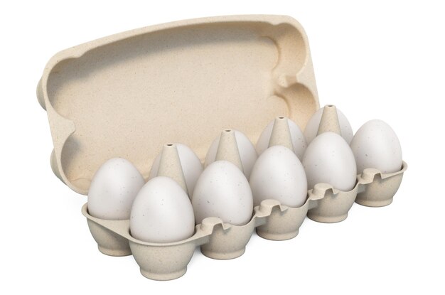 White Eggs in an egg carton 3D rendering