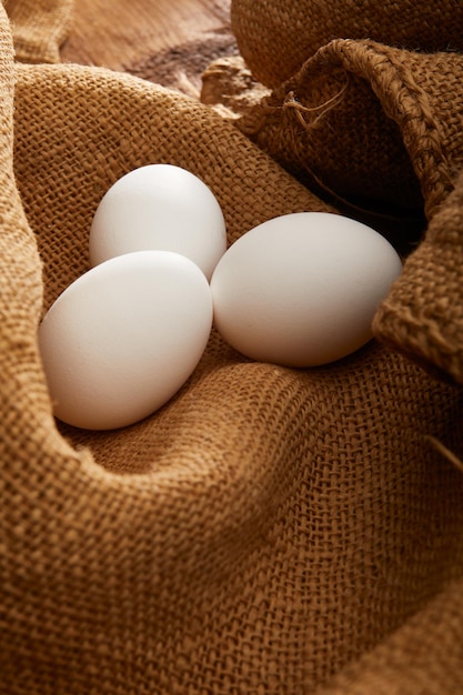 White eggs on sackcloth