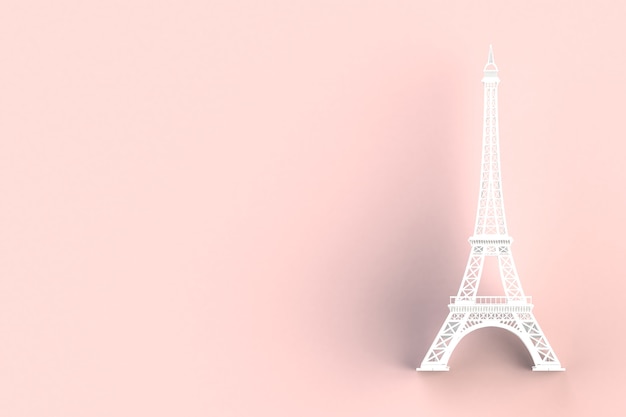 빨간색 배경, 3D 렌더링에 흰색 에펠 탑