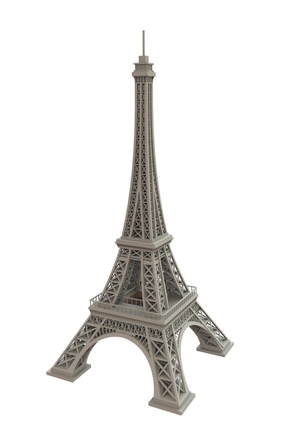 흰색 배경에 흰색 에펠 탑, 3D 렌더링