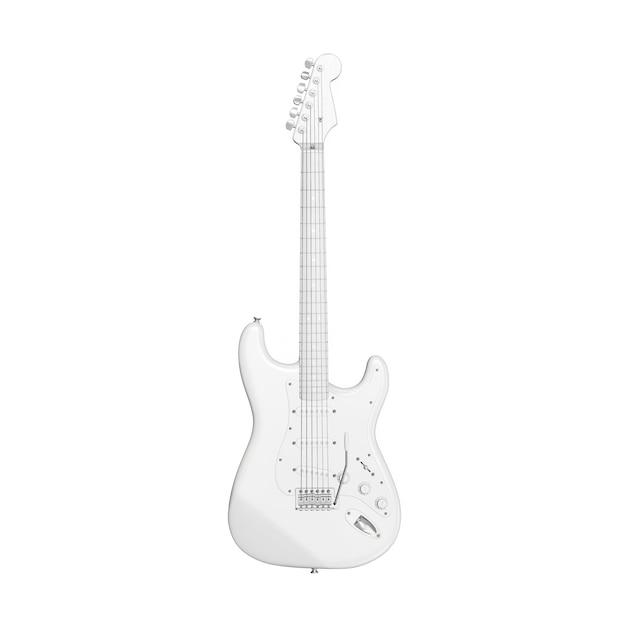 白い背景に隔離された白い電気ギター