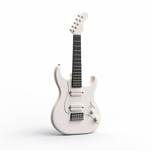 a white electric guitar with a black neck