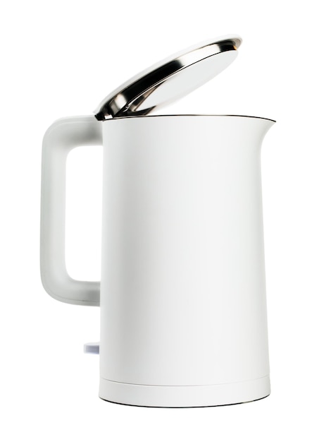 White electric kettle on white insulated background