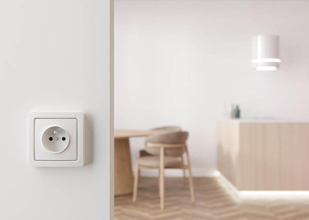 White electric socket on the wall at home Close up view Save electricity electricity is getting more expensive Energy crisis energy price 3d rendering