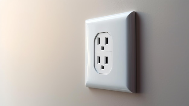 A white electrical outlet on the wall in the room