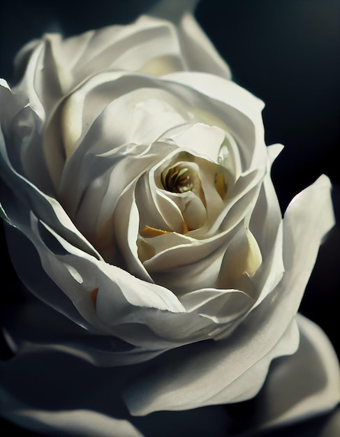 White elegant rose photorealistic cinematic detailed macro