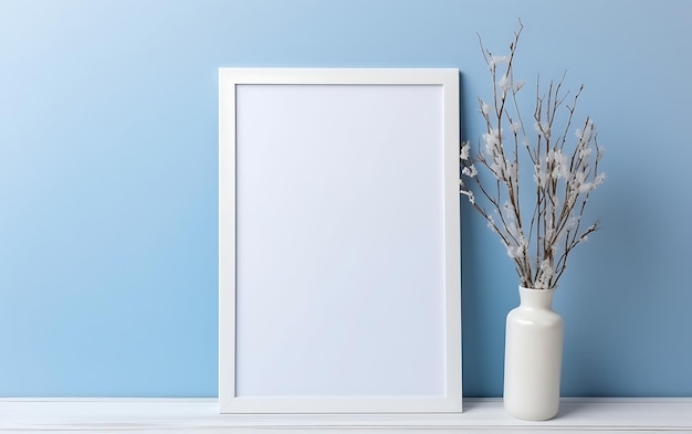 White empty blank frame winter mockup christmas decorations