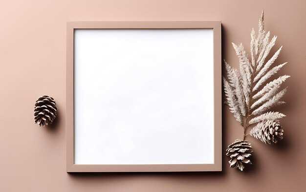 White empty blank frame winter mockup christmas decorations