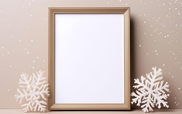 Photo white empty blank frame winter mockup christmas decorations