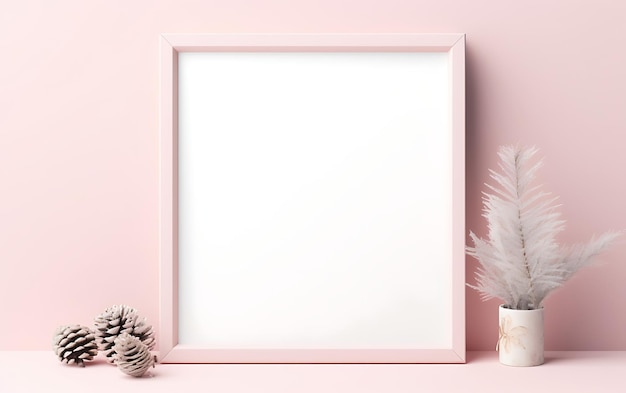 White empty blank frame winter mockup christmas decorations