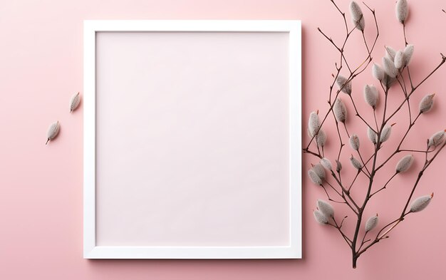 White empty blank frame winter mockup christmas decorations