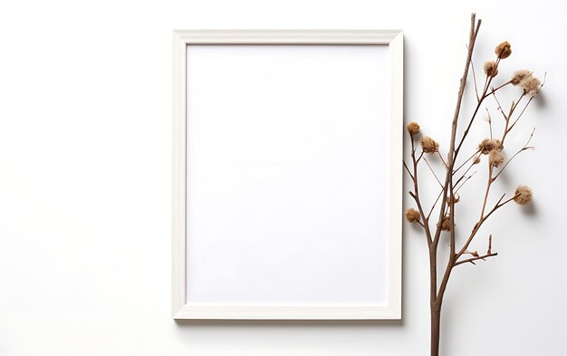 Photo white empty blank frame winter mockup christmas decorations