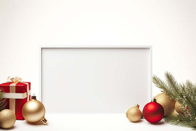 White empty blank mockup with christmas decorations Minimal Christmas interior decoration
