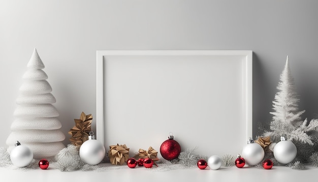 Photo white empty blank mockup with christmas decorations