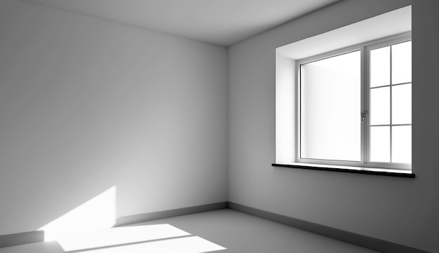 창문 미니멀 스타일의 인테리어 모형이 있는 흰색 빈 밝은 방