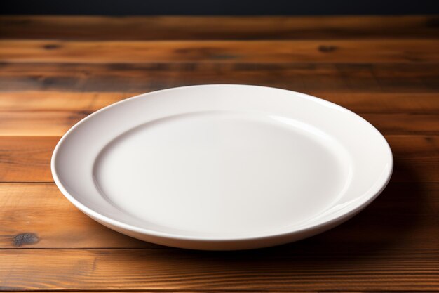 A white empty and clean plate lies on the table AI generative