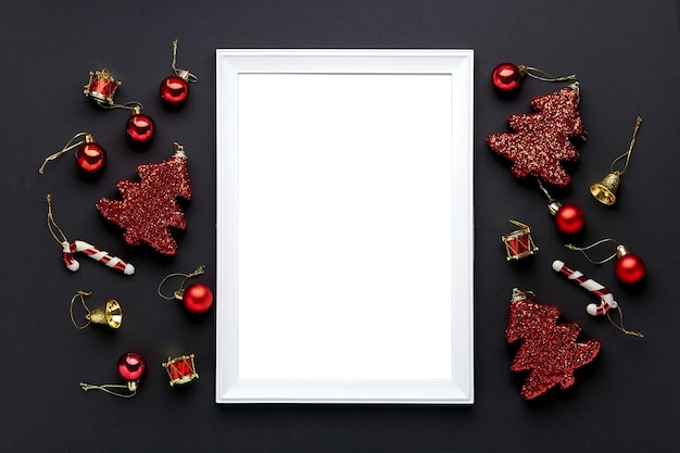 white empty frame with xmas decorations