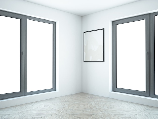 White empty living room with molding on the wall and hardwood floor