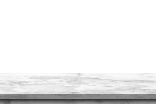 White empty marble table top isolated on white background.