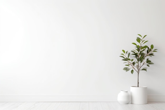 White empty minimalist room interior with vases on a wooden floor decor Home nordic interior