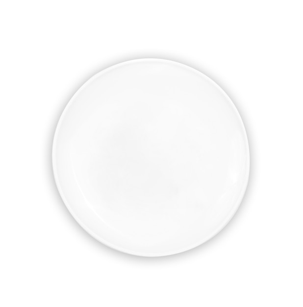 Белая пустая тарелка, изолированные на белом фоне.