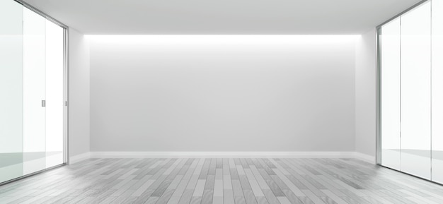 フローリングの3dレンダリングで白い空の部屋のデザインのコピースペース
