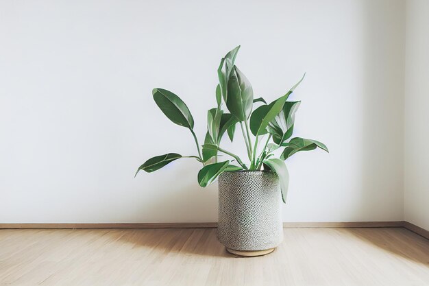 White empty room with plant Room interior 3d illustration