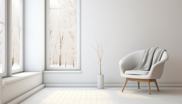 White Empty Room with a Single Modern Chair