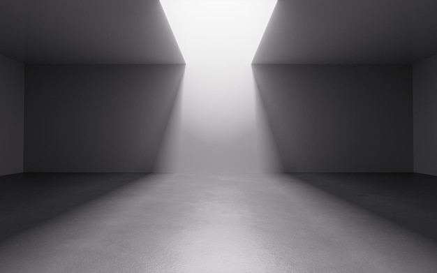 Фото Белая пустая комната с верхним светом 3d-рендеринга