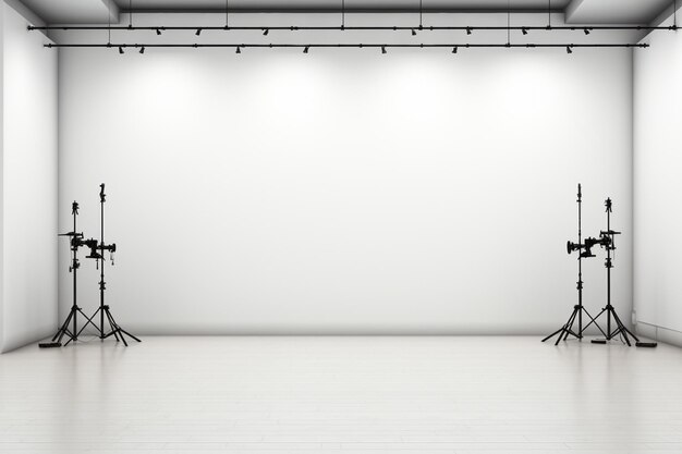 写真 white empty room with white walls white floor and wooden shelves 3d rendering mock up