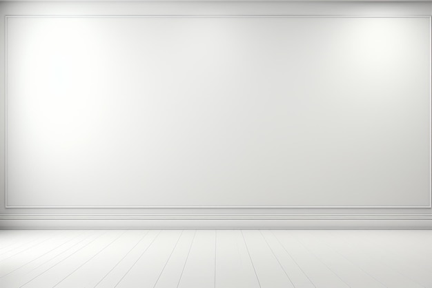 Foto camera bianca vuota con pareti bianche pavimento bianco e scaffali di legno 3d rendering mock up