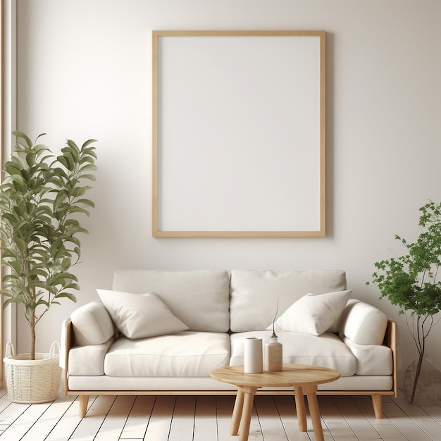 White empty in simple wooden frame