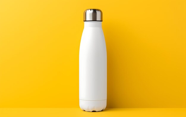 White empty stainless thermo bottle mock up with space