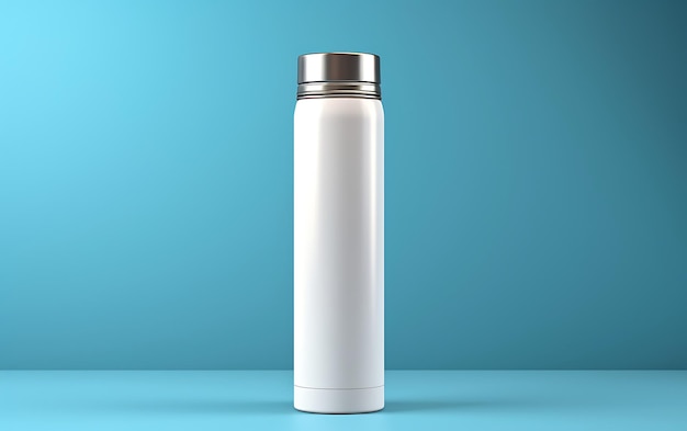 Photo white empty stainless thermo bottle mock up with space