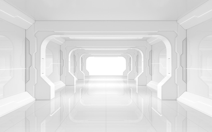 Photo 흰색 빈 터널 미래 방 3d 렌더링