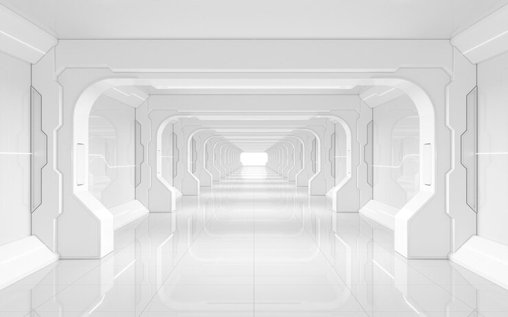 Photo 흰색 빈 터널 미래 방 3d 렌더링